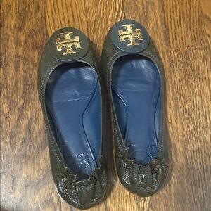 Tory Burch Dark blue Ballet Flats with Gold Logo